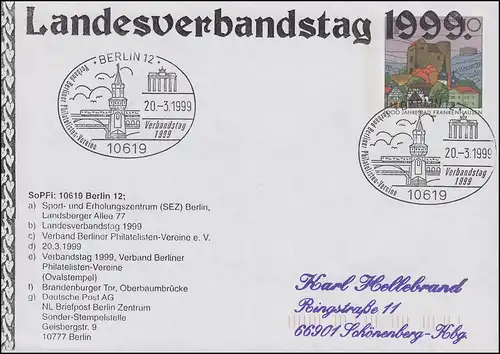 Plus lettre USo 1 tirage fête de l'Union nationale 1999 SSt BERLIN 20.3.1999