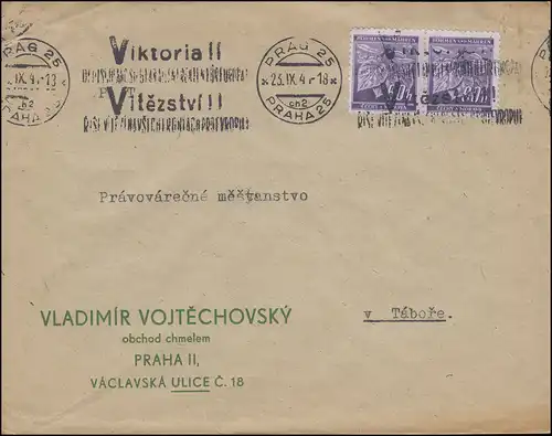 65 Tilleul 60 H Couple sur lettre Victoria-Teinte publicitaire PRAG / PRAHA 23.9.41