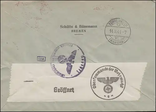 Censure Commandement supérieur de la Wehrmacht Lettre AFS 0070 BREMEN 7.2.41 en Suisse