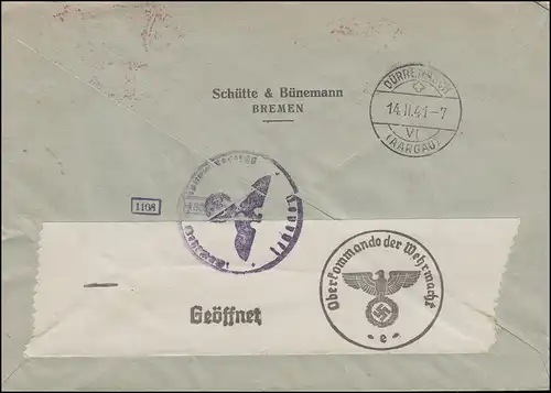 Zensur Oberkommando der Wehrmacht Brief AFS 0070 BREMEN 7.2.41 in die Schweiz 