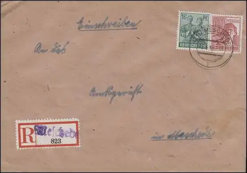 949+956 Kontrollrat II - MiF Not-R-Zettel MESCHEDE 3.6.48 auf Orts-R-Brief