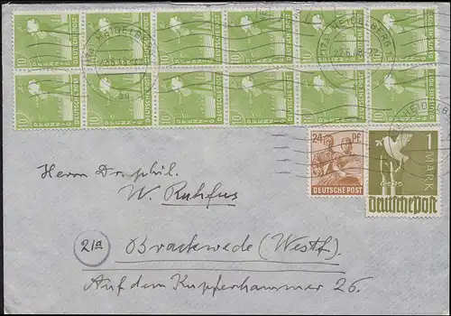 Währungsreform Zehnfachfrankatur 946+951+959 Bf. HEIDELBERG 22.6.48 n. Brackwede