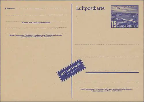 P 16 a - Luftpostkarte Tempelhof / sämisch - 2. Auflage, postfrisch **
