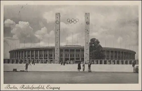 613 sur AK Reichsportfeld. Entrée, SSt BERLIN OLYMPIQUE DORF 10.8.36