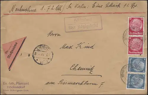 Landpost Höckendorf über KÖNIGSBRÜCK 30.7.38 auf NN-Bf. nach CHEMNITZ 31.7.38