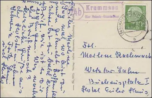 Landpost Krummsee über MALENTE-GREMSMÜHLEN 16.9.57 auf AK nach Wetzlar