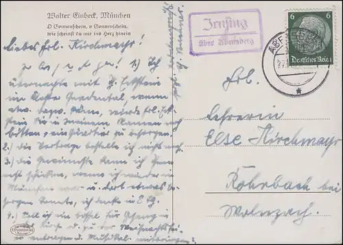 Landpost Irnsing über ABENSBERG 27.11.35 auf AK Gemälde Walter Einbeck Gesang