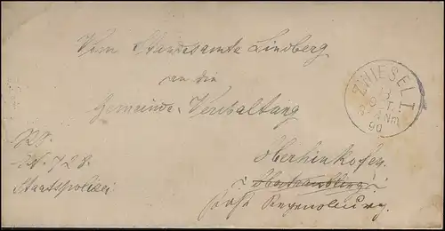 Bayern Dienstbrief Standesamt Lindberg ZWIESEL 18.10.90 nach Oberhinkofen