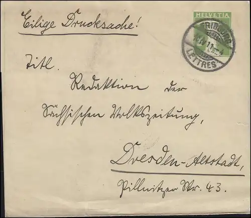 Schweiz Streifband S 24 Tellknabe 5 C. FRIBURG / FRIBOURG 10.4.11 nach Dresden