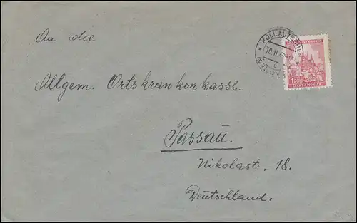 68 Prague 1,20 K en tant qu'EF sur la lettre de KOLLAUTCHEN / Kolovec 10.2.42 à Passau.
