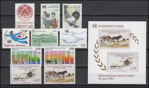 127-136 Nations unies Genève 1985 complet, frais de port **
