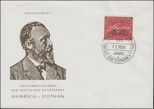 227 Heinrich von Stephan 1956 Schmuck-FDC 2 ESSt BERLIN SW 61 Stephan 7.1.1956