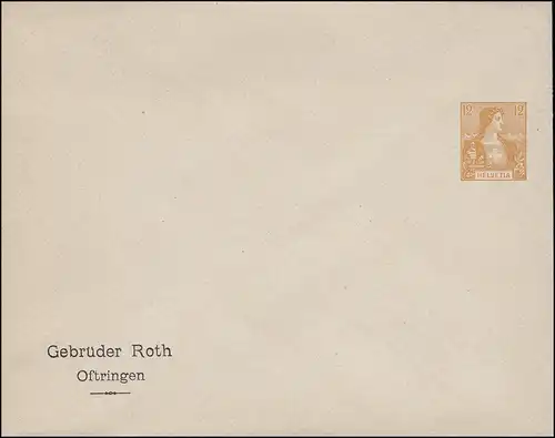 Suisse Affaire entière privée Enveloppe Helvetia 12 C. orange, non utilisé (vers 1910)