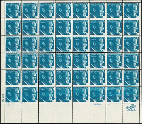 USA Robert Kennedy, Bogen mit markanter Farbverschmierung untere Reihe ** MNH