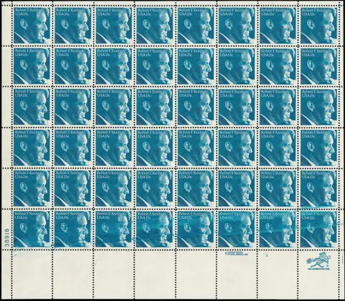 USA Robert Kennedy, Bogen mit markanter Farbverschmierung untere Reihe ** MNH