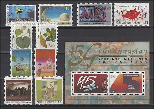 98-109 Nations unies Wien millésime 1990, complet, frais de port **