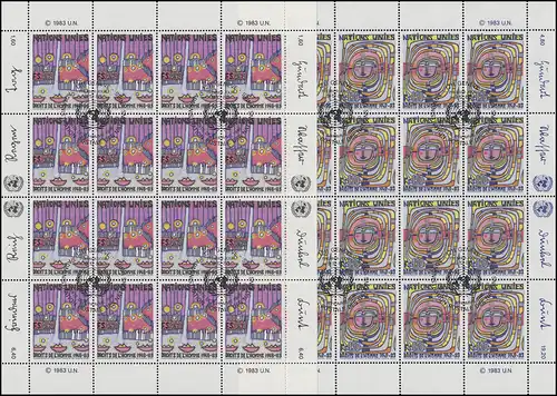 Nations unies Genève 117-118 Droits de l'homme / Hundertwasser 1983, petit jeu d'arc ESSt