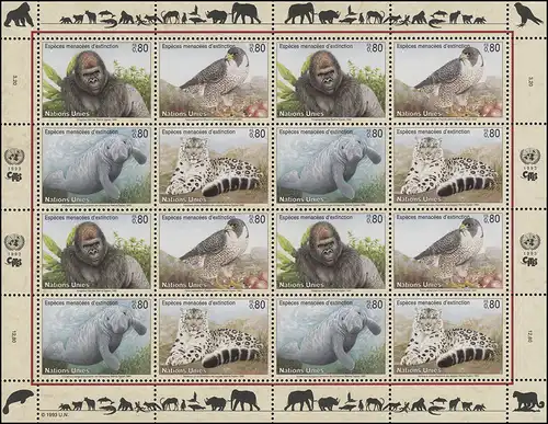 Nations unies Genève 227-230 Espèces menacées I - Faune 1993, Bogen ZD **
