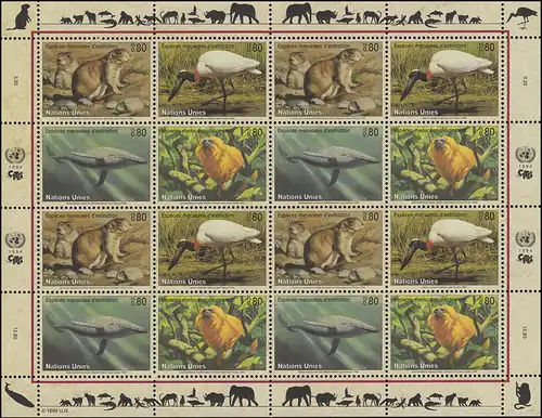 Nations unies Genève 245-248 Espèces menacées II - Faune 1994, Bogen ZD **
