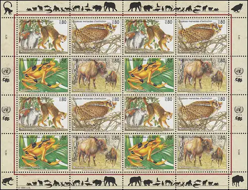 UNO Genf 263-266 Gefährdete Arten III - Fauna 1995, ZD-Bogen **