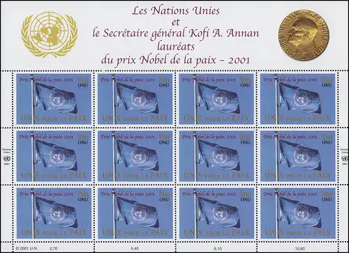 Nations unies Genève 432 Prix Nobel de la paix 2001 aux Nations Unies, feuille **