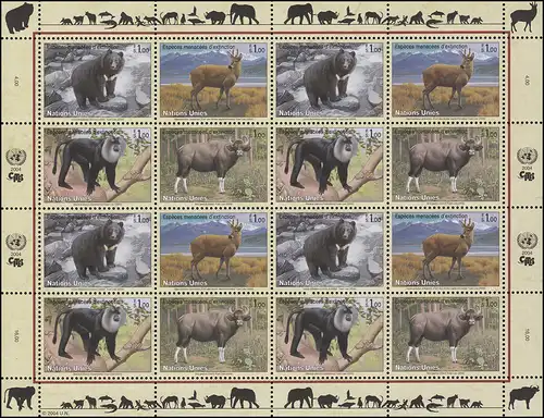 Nations unies Genève 482-485 Espèces menacées XII - mammifères 2004, Bogen ZD **