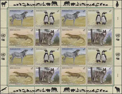 UNO Wien 143-146 Gefährdete Arten I - Fauna 1993, ZD-Bogen **