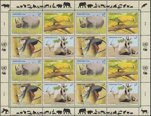 UNO Wien 180-183 Gefährdete Arten III - Fauna 1995, ZD-Bogen **
