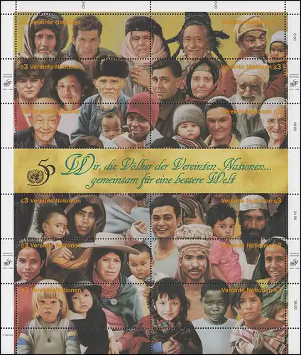 UNO Wien 190-201 Jubiläum 50 Jahre Vereinte Nationen 1995, ZD-Bogen **