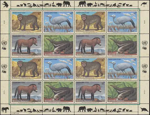 ONU Vienne 222-225 Espèces menacées V - Faune 1997, Bogen ZD **