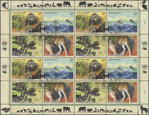 Nations unies Vienne 287-290 Espèces menacées VII - Faune 1999, Bogen ZD ESSt
