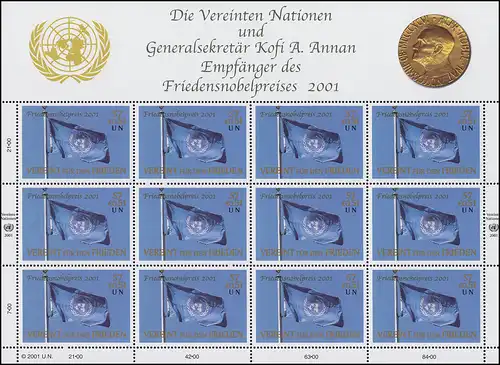 Nations unies Vienne 350 Prix Nobel de la paix 2001 aux Nations Unies, feuille **