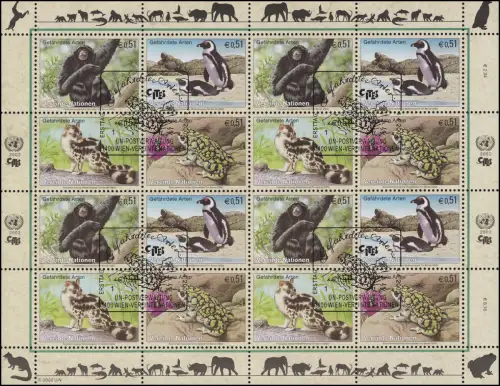 Nations unies Vienne 357-360 Espèces menacées X - Faune 2002, Bogen ZD ESSt