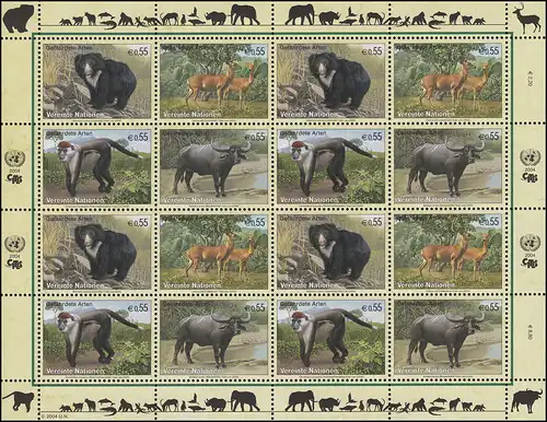 Nations unies Vienne 406-409 Espèces menacées XII - mammifères 2004, Bogen ZD **