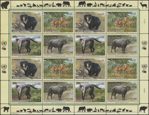 Nations unies Vienne 406-409 Espèces menacées XII - mammifères 2004, Bogen ZD **