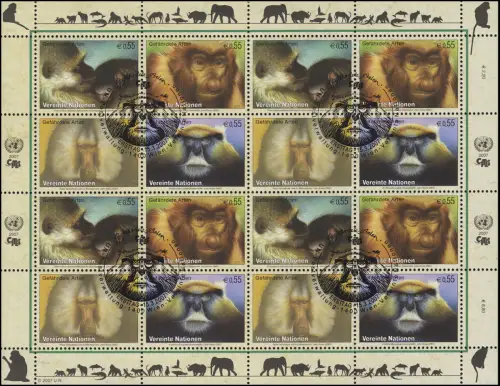 ONU Vienne 485-488 Espèces menacées XV - primates 2007, Bogen ZD ESSt