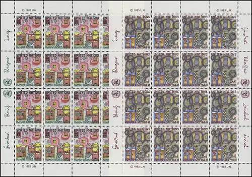 UNO New York 438-439 Droits de l'homme / Hundertwasser 1983, petit jeu de feuilles **