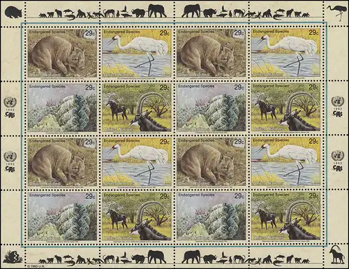 UNO New York 644-647 Gefährdete Arten I - Fauna 1993, ZD-Bogen **