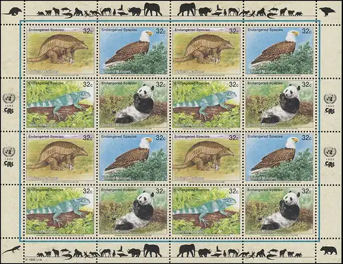 UNO New York 681-684 Gefährdete Arten III - Fauna 1995, ZD-Bogen **