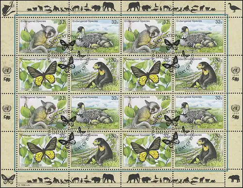 UNO New York 767-770 Gefährdete Arten VI - Fauna 1998, ZD-Bogen ESSt
