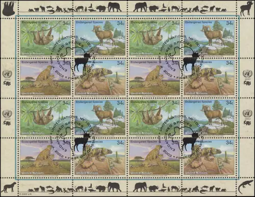 Nations unies, New York 890-893 Espèces menacées X - Faune 2002, Bogen ZD ESSt