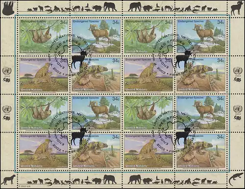 UNO New York 890-893 Gefährdete Arten X - Fauna 2002, ZD-Bogen ESSt