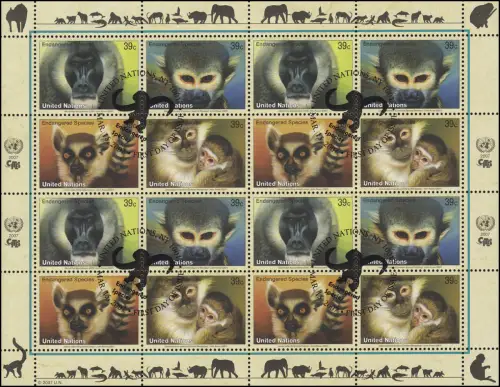 Nations unies New York 1045-1048 Espèces menacées XV - primates 2007, Bogen ZD ESSt