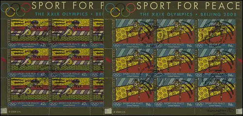 UNO New York 1099-1100 Sport pour la paix Olympia 2008, jeu de petites feuilles ESSt