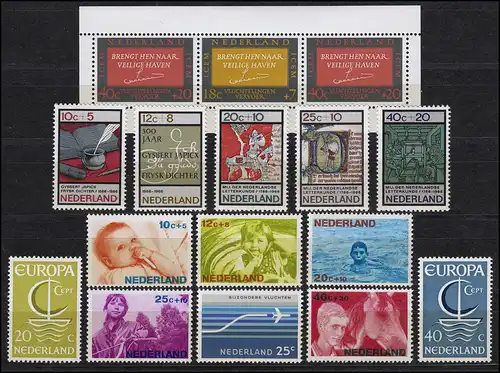 856-870 Niederlande-Jahrgang 1966 komplett mit Block 4 und 5, postfrisch
