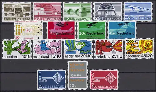 893-909 Niederlande-Jahrgang 1968 komplett mit Block 7, postfrisch
