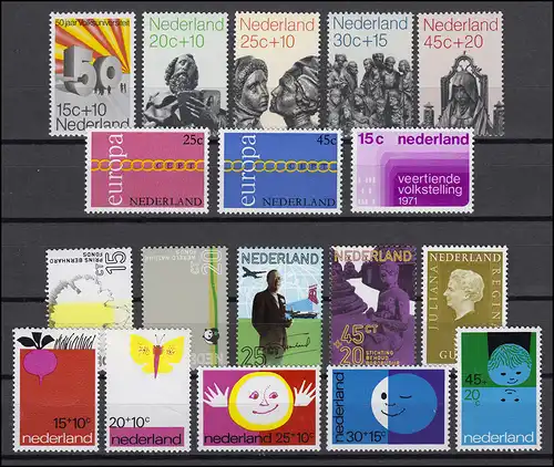 956-973 Niederlande-Jahrgang 1971 komplett mit Block 10, postfrisch