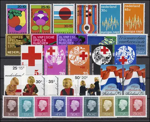 974-1004 Niederlande-Jahrgang 1972 komplett mit Block 11, postfrisch