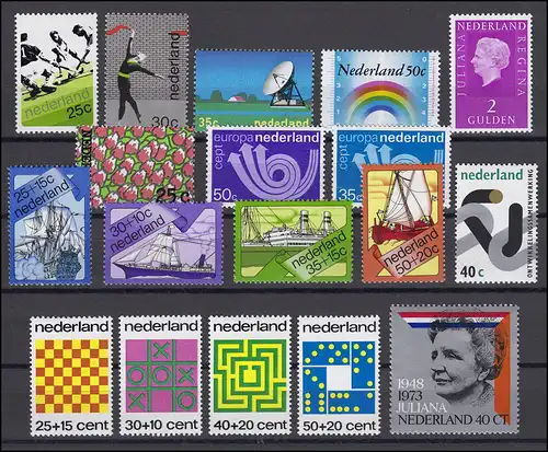 1005-1022 Niederlande-Jahrgang 1973 komplett mit Block 12, postfrisch