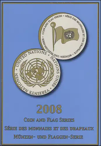 Pape-pavillons et pièces de monnaie de l'ONU 2008, cacheté